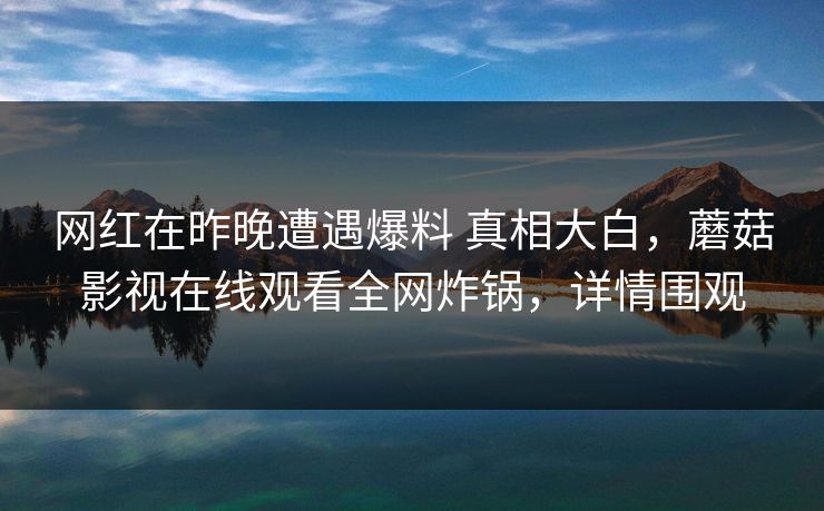 网红在昨晚遭遇爆料 真相大白，蘑菇影视在线观看全网炸锅，详情围观