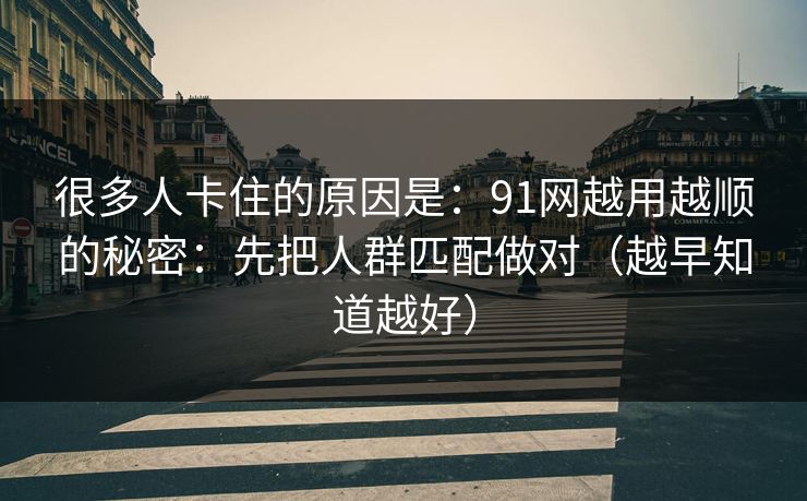 很多人卡住的原因是：91网越用越顺的秘密：先把人群匹配做对（越早知道越好）